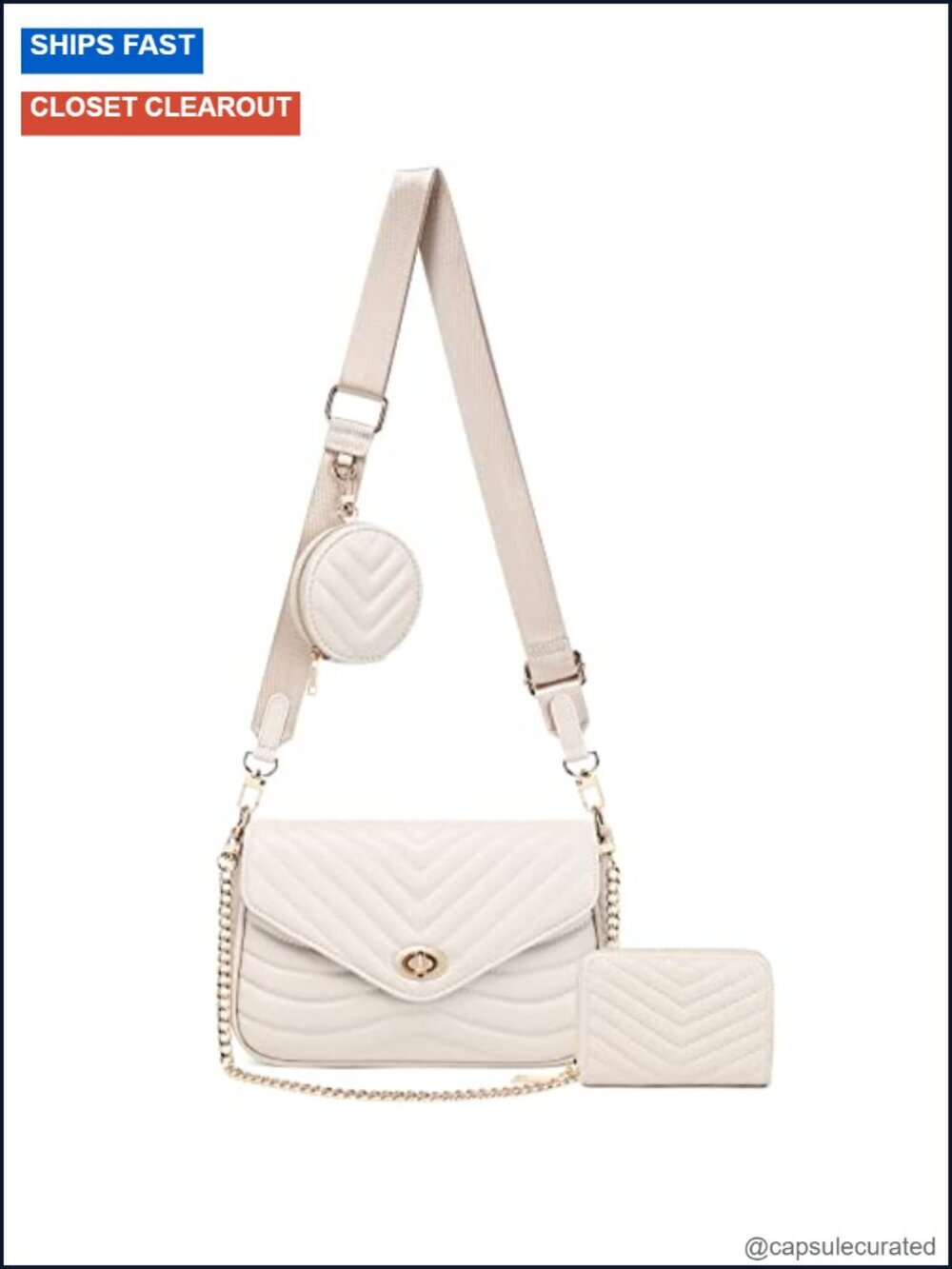 Quilted PU Leather Crossbody Bag 3in1 Set with Coin Purse and Card Holder